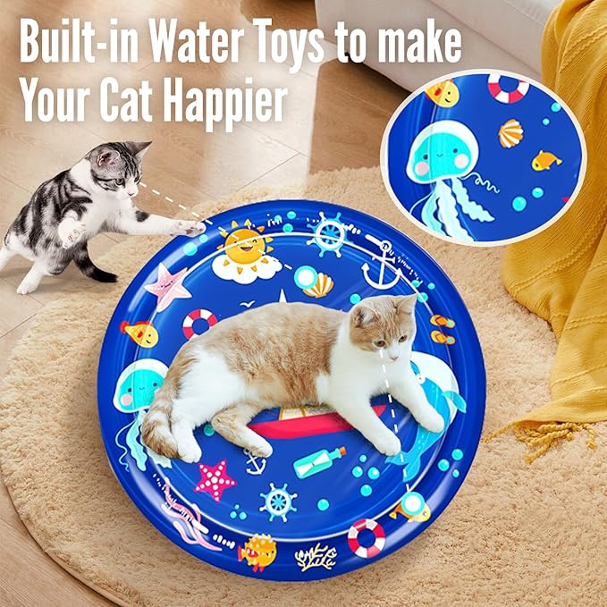 cat Cold pad, Portable Water-Filled, Interactive cat Toy, Suitable for All Kinds of Pets, Keeping Your Pets Cool in Summer Ocean Blue-Mewly Pet
