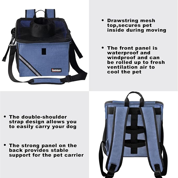Pet Carrier Bicycle Basket Bag Pet Carrier/Booster Backpack for Dogs and Cats with Big Side Pockets,Comfy & Padded Shoulder Strap,Travel with Your Pet Safety（Classic Blue）-Mewly Pet