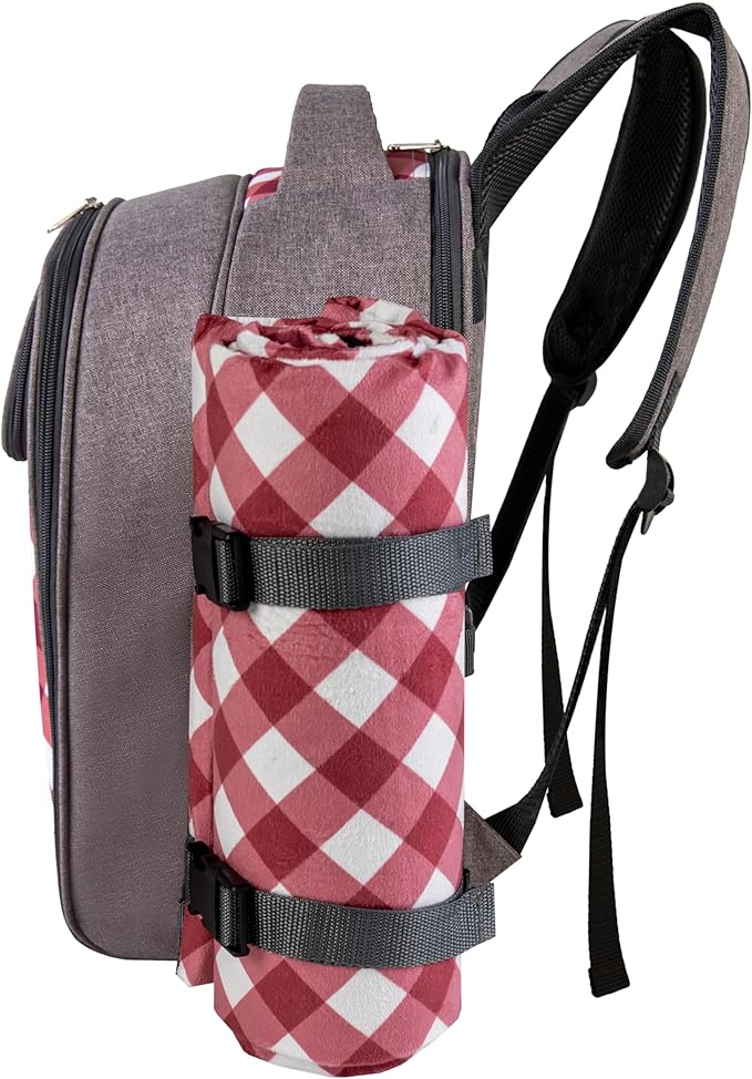 apollo walker Picnic Backpack Bag with Cooler Compartment, Detachable Bottle/Wine Holder, Fleece Blanket, Plates and Cutlery Set (2 Person, Gray)-Mewly Pet