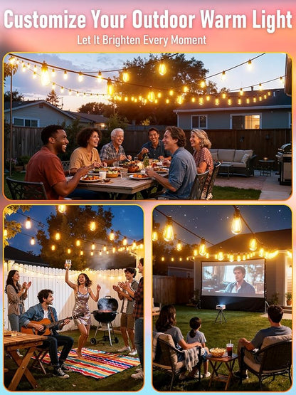 150FT LED Outdoor String Lights With 45 Edison Shatterproof IP65 Waterproof Bulbs, 2700K Dimmable Commercial Grade Patio Lighting, Heavy Duty Outside Hanging for Garden Porch Deck Decor