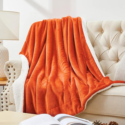 Walensee Sherpa Blanket (Throw Size 60”x80” Orange) Super Soft Fleece Plush Blankets for Bed, Couch, Sofa, Fuzzy Warm Cozy Microfiber Flannel Lightweight Throw Blanket for Adults, Man, Woman