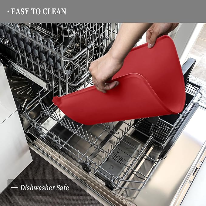 Waterproof Pet Feeding Mat with High Raised Edges, Heavier and Thicker Placemats for Cat Dog Water Bowl with BPA Free, Dogs Cats Food Mats for Messy Drinkers to Prevent Spill and Protect Floors-Mewly Pet