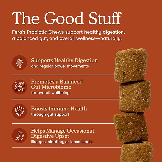 Fera Pets Probiotics for Dogs with Prebiotics and Postbiotics - Full Spectrum Gut Health Support - Promotes a Balanced Gut Microbiome - Boosts Immune Health - 90 Soft Chews-Mewly Pet