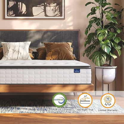 Vesgantti Twin XL Mattress, 10 Inch Hybrid XL Twin Mattress in a Box, Extra Long Pillow Top Twin Mattresses, Foam and Pocket Coils Innerspring Mattresses, Medium Firm Plush Feel