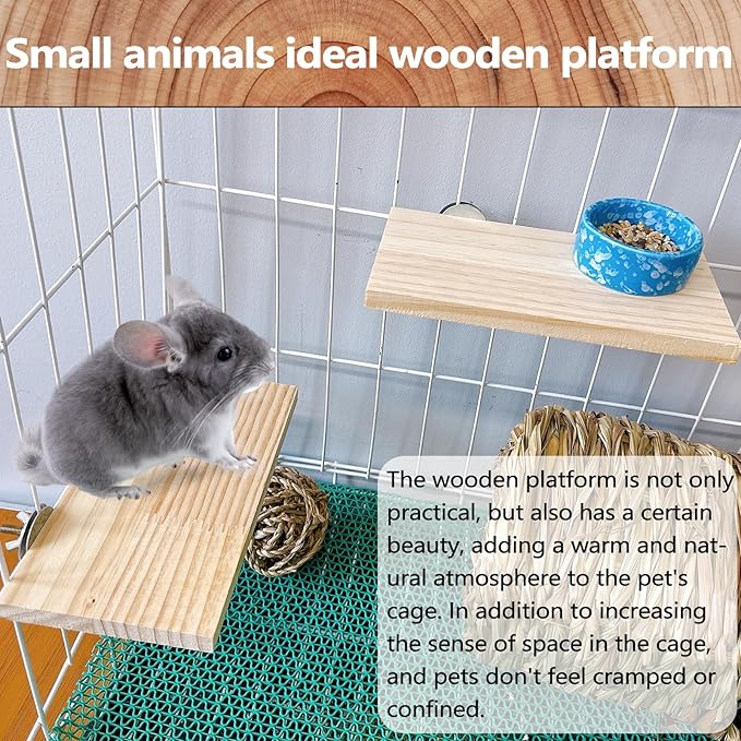 Hamster Wooden Ledge Platform 2Pcs Small Animals Natural Wood Stand Platform Chew Toys Cage Accessories for Squirrel Gerbil Suger Glider Rat Hamsters Bird-Mewly Pet