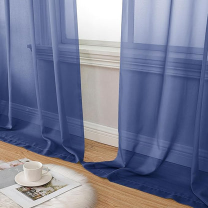 Aiyufeng Royal Blue Sheer Curtains 72 Inch Length 2 Panels Set, Semi Transparent Voile Dark Blue Sheer Window Drapes for Bedroom Bed Canopy Living Room Dining Wedding Party Backdrop, 42W x 72L inch