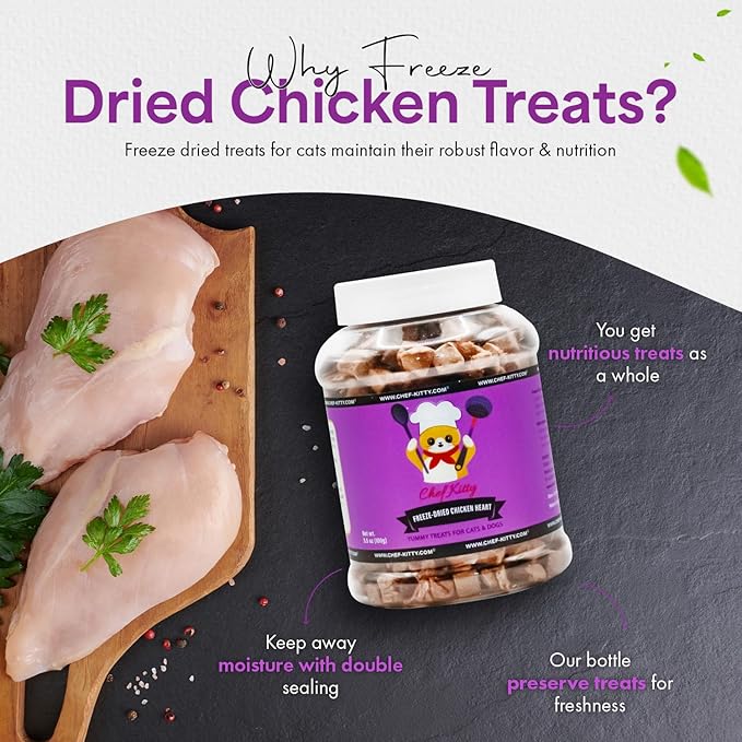 Freeze-Dried Chicken Heart Treats for Cats & Dogs – 100% Human Grade, Single Ingredient, High-Protein, Healthy Snack – No Additives or Preservatives – 2.6oz - Inspected & Tested in USA-Mewly Pet