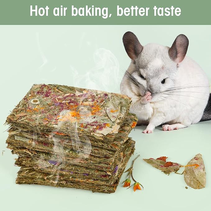 Abizoo Rabbit Natural Treats,10Pcs Timothy Hay Toys Chips Bunny chew Toys with Herbal Flowers Guinea Pig Treats for Hamster Chinchillas Gerbils Rats Small Animals Teeth Care Crisp Snacks-Mewly Pet