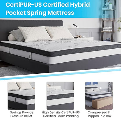 Flash Furniture Capri Comfortable Sleep 10 Inch CertiPUR-US Certified Hybrid Pocket Spring Mattress, King Mattress in a Box, White
