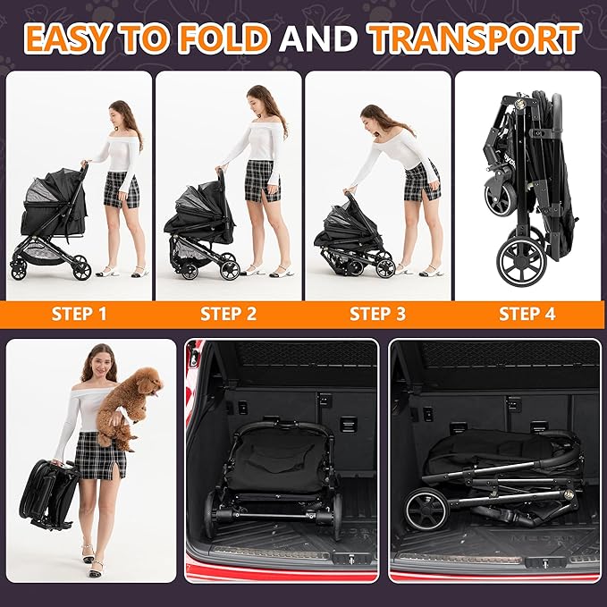 Medium Dog Stroller, Kenyone Pet Stroller for Medium Dogs Up to 55lbs, Lightweight Aluminum Frame, One Click Folding, Large Cat Stroller with No Zip Entry, Detachable Mesh, Multiple Pockets-Mewly Pet