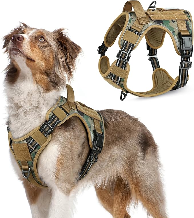 rabbitgoo Tactical Dog Harness Medium Sized Dog, No Pull Military Service Vest with Handle & Molle, Easy Control for Training Walking, Adjustable Reflective Straps, Brown camo, M-Mewly Pet