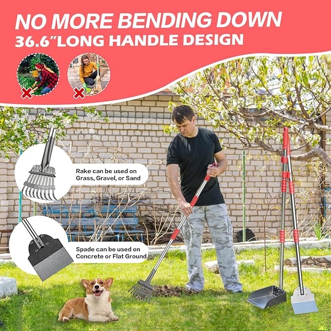 Pooper Scooper Set,Dog Poop Tray and Rake Set for Large & Small Dogs Dog Pooper Scooper 15 Litre Step Dog Poop Trash Can Outside W/Removable Inner Bucket with 20 Waste Bags-Mewly Pet