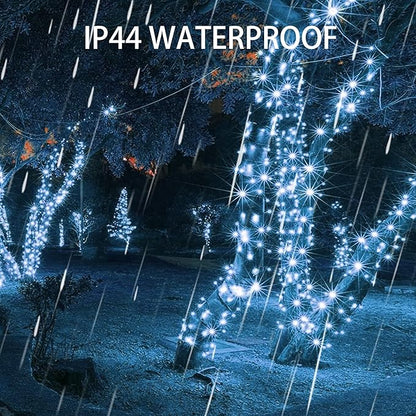 Dazzle Bright Christmas String Lights, 132FT 400 LED Connectable Green Wire 8 Modes String Lights, Waterproof Christmas Lights for Indoor Outdoor Patio Party Wedding Decorations, White