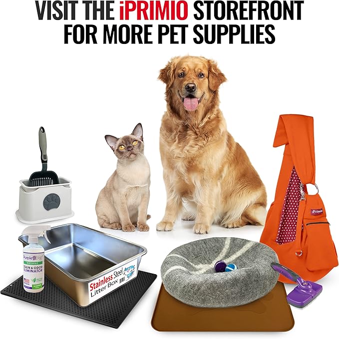 iPrimio Cat Litter Scoop Metal w/ Deep Shovel, Black - Non Stick Plated Aluminum Cat Litter Scooper with Holder - Litter Box Scooper - Metal Cat Litter Scoop - Patented Sifter w/ Holder - Solid Handle-Mewly Pet