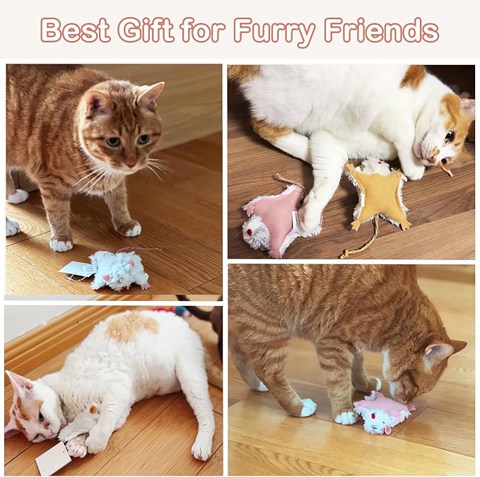 Catnip Cat Mice Toy,3 Pcs Plush Cats Nip Mouse Toys for Teeth Cleaning Chew Kitten Kicker Toy with Crinkle & Bell Cat Interactive Catnip Toys for Indoor Kittens Play Fetch-Mewly Pet