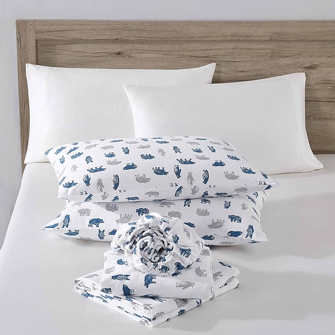 Eddie Bauer- Full Sheet Set, Cotton Flannel Bedding Set, Brushed for Extra Softness, Cozy Home Décor (Bear Mountain Grey, Full)