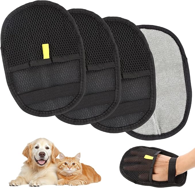 4 Pcs Pet Hair Remover Electrostatic Gloves, Upgrade Static Removal Gloves for Pet Hair, Reusable Multifunctional for Couch, Furniture, Carpet, Car Seat, Massage of Dogs and Cats-Mewly Pet