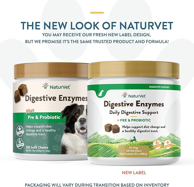NaturVet – Digestive Enzymes - Plus Probiotics & Prebiotics – Helps Support Diet Change & A Healthy Digestive Tract – for Dogs & Cats (Soft Chews, 120 Count)-Mewly Pet