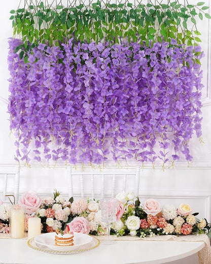 Waipfaru 40 Pack Purple Wisteria Hanging Flowers, Fake Hanging Flowers for Decoration, Artificial Flowers,Vines for Bedroom,Flower Garland for Home,Party,Garden, Wall,Wedding Decoration(3.6 Ft/Pcs)