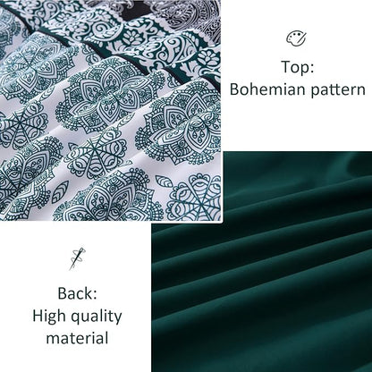 Cottolester Boho Comforter Set Queen Size,8 Pieces Emerald Green Bohemian Striped Bed in a Bag,Paisley Soft Microfiber Bedding Comforter Set