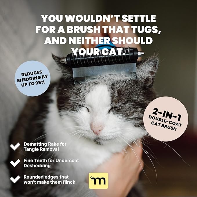 MalsiPree Cat Shedding Brush - 2 in 1 Deshedding Tool & Undercoat Rake for Dense Double-Coats - Dematting Comb - Deshedding Brush for Cats - Pet Hair Removal Tool (Blue) - Dog Grooming Supplies-Mewly Pet