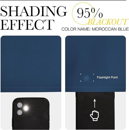 NICETOWN Blackout Moroccan Blue Curtains for Bedroom - Thermal Insulated Grommet Solid Window Treatments Energy Saving Sound Reducing Drapes for Bathroom, 2 Panels, W46 x L54