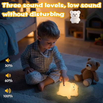 Sleepy Snoring Bear Night Light for Kids, Cute Animal Silicone Nursery Night Lamp with Snoring Sound, Breathing Bear Gifts for Birthday Xmas