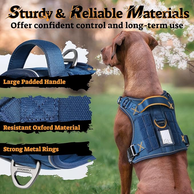 rabbitgoo Dog Harness Small Sized No Pull, Tactical Service Pet Vest with Molle and Control Handle, Adjustable and Reflective Military Harness for Easy Walking and Training, Blue, S-Mewly Pet