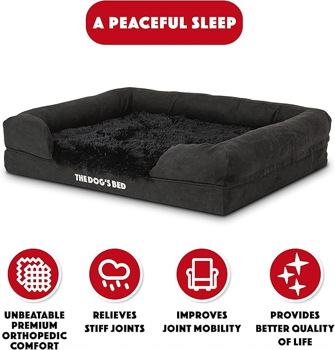 The Dog’s Bed, Medium Black Faux Fur 30x23.5, Memory Foam, Pain Relief: Arthritis, Hip & Elbow Dysplasia, Post Surgery, Lameness, Supportive, Calming, Washable Cover, Veterinary Approved-Mewly Pet