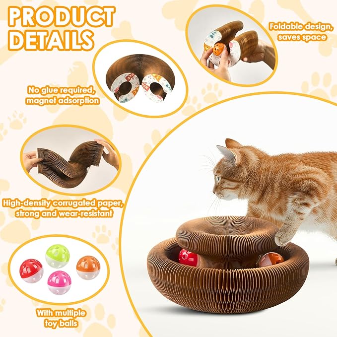 2 Pack Magic Organ Cat Toy Foldable Magic Organ Cat Scratching Board Reversible Infinity Style Magic Organ Cat Toy with 4 PCS Ball Cat Toys Interactive Indoor Cat Toys-Mewly Pet