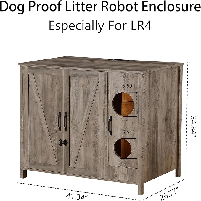 Cat Litter Robot Enclosure, Automatic Litter Box Enclosure for Litter Robot 3/4,Cat-Exclusive entrace for Dog Proof and Fun,Charging Station for cat Litter Cabinet,Litter Collector and Lock,Grey-Mewly Pet