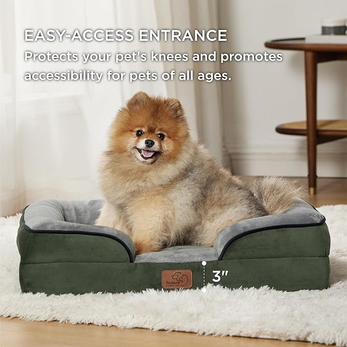 Bedsure Orthopedic Dog Beds for Small Dogs - Washable Small Dog Cat Bed Waterproof, Comfort Pet Couch Sofa with Washable Removable Cover, Pets Bed with Nonskid Bottom, Boreal Canopy Green, 24"-Mewly Pet