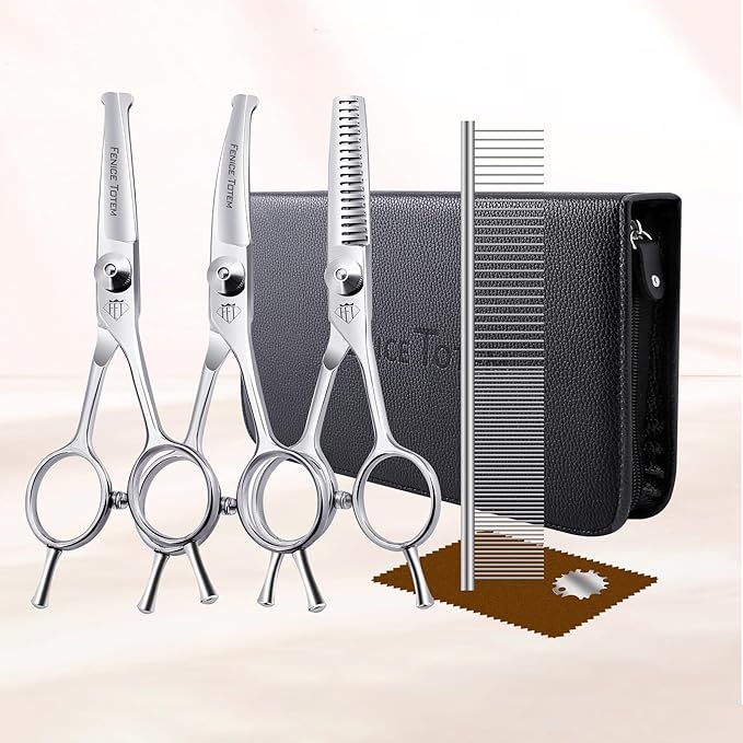 Dog Grooming Scissors: 3 in 1 Pet Shears Set Made Of Advanced Stainless Steel Alloy for Trimming Dogs Cats and Other Pets Face and Paws-Mewly Pet