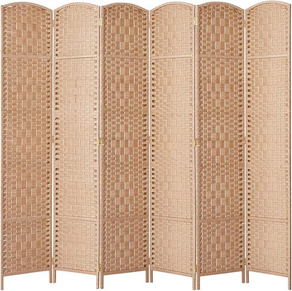 Rose Home Fashion Room Divider, 6 ft Tall Room Dividers and Folding Privacy Screens, 16in Privacy Screen 6 Panel Natural Space Temporary Wall Foldable Partition Separation