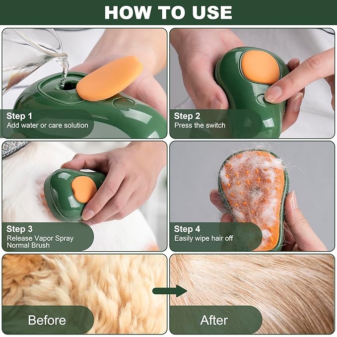 3-in-1 Steam Brush for Cat and Dog Deshedding - Portable Pet Hair Removal Tool for Indoor Shedding, Grooming Supplies-Mewly Pet