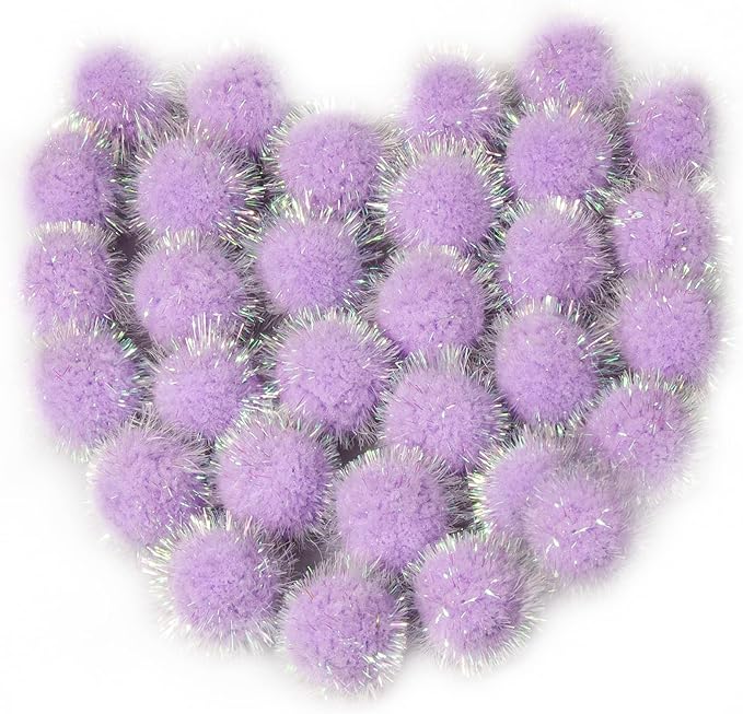 VAPKER 30 Pcs Cat Ball Toys Sparkle Balls Extra Large 2 Inch Cat's Favorite Chase Glitter Ball Glitter Tinsel Pom Poms Balls Purple Color-Mewly Pet