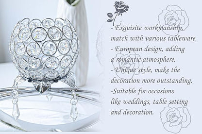 Set of 3 Gold Crystal Tea Light Candlestick Holders Flower Shape with Crystal Pendant Bowl Votive Metal Candle Holder for Table Centerpieces Wedding Home Decor (Silver, 3 arm)