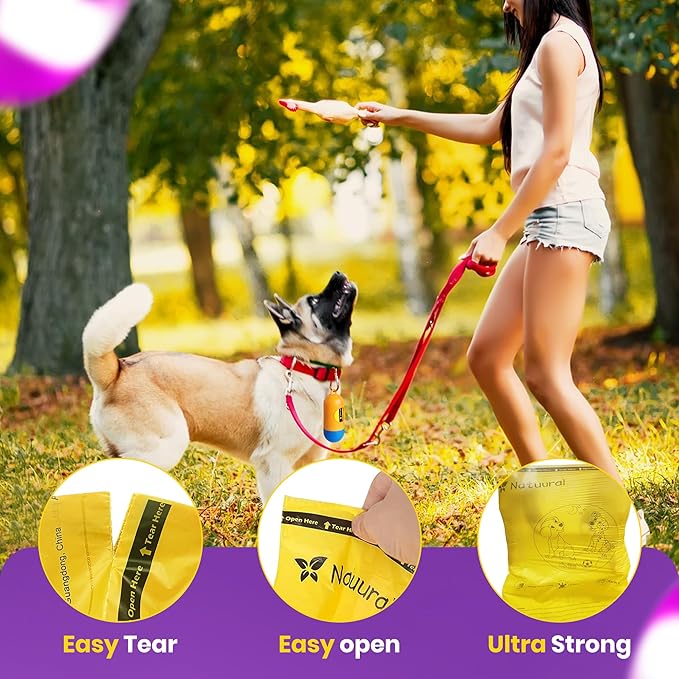 Dog Poop Bags-150 Counts with Holder (10 Rolls), Biodegradable Poop Bags, Eco-friendly and Easy to Open, Thick Dog Waste Bags (Yellow)-Mewly Pet
