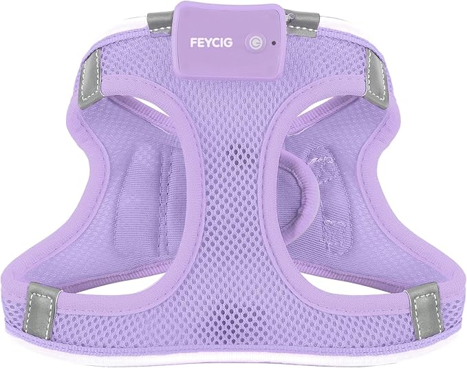 Light Up Dog Harness,Rechargeable LED Dog Harness for Small Medium Large Dogs,Reflective Lighted Safety Vest for Night Walking & Camping,Lightweight & Adjustable,Lavender Purple,M-Mewly Pet