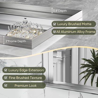 Suidia Bathroom Mirror, 60" x 36" Wall Mirror Metal Framed, Bathroom Vanity Mirror for Living Room Bedroom Bathroom Entryway, Silver, Rect Corner Style