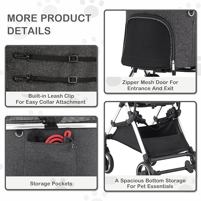 MoNiBloom Pet Stroller for Small/Medium Dogs w/Detachable Carrier & Lightweight Aluminum Frame, Folding Jogging Travel Stroller, Dark Gray-Mewly Pet