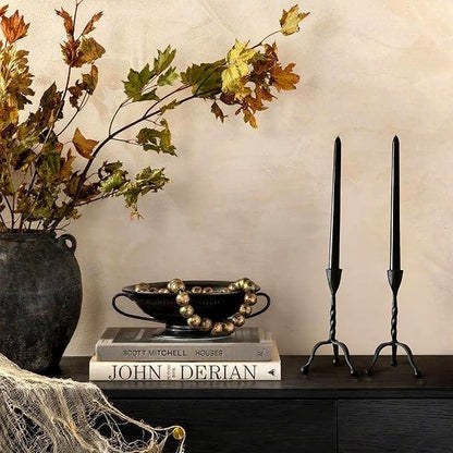 Black Taper Candle Holder Set of 2,Vintage Candle Sticks Holder Decor,Wrought Iron Candle Holder for Table Centerpiece,Halloween,Wedding,Christmas