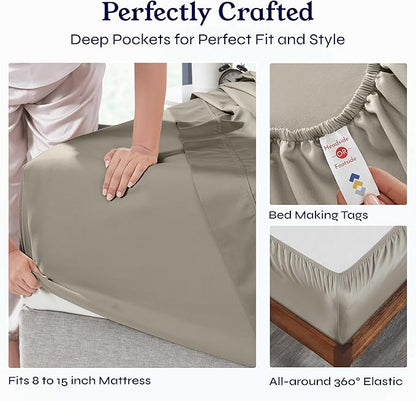 California Design Den Split King Sheets Sets for Adjustable Bed - Soft 100% Cotton Sheets, 400 Thread Count Sateen, Deep Pockets, Cool and Durable Bedding, Beats Egyptian Cotton Claims - Taupe