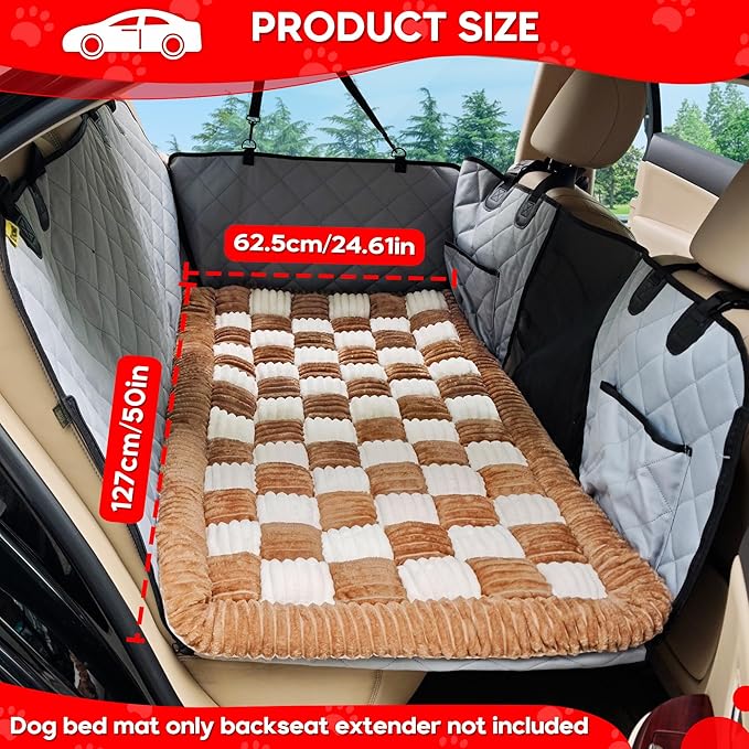 Dog Car Bed Mat, Non-Slip Backseat Extender Pet Blanket, Plaid Dog Bed for SUVs, Sedans & Trucks, Chew-Resistant Travel Pad for Dogs, Easy Clean & Scratch-Proof & Comfort (50"x24.6")-Mewly Pet