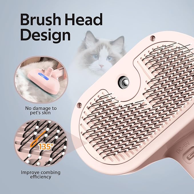 Pet Grooming Brush with Electronic Mist Spray - Gentle Deshedding Tool for Cats & Dogs, Pet Steam Brush，Reduces Shedding, Soft Bristles, Promotes Healthy Coat-Comes with a hair smoothing comb-Red-Mewly Pet