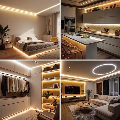 COB LED Strip Light Warm White, High Bright LED Strips with 2400LEDs, RF Remote and UL Power Supply, 3000K Dimmable LED Lights for Bedroom, Kitchen, DIY Home Decoration