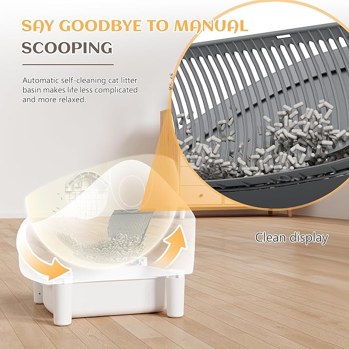 Greesum Automatic Self-Cleaning Litter Box for Cats - Open-Top Design, Easy Odor Control, Smart APP Control, 15L Large Waste Bin, Includes Trash Bags & Mat (Grey)-Mewly Pet