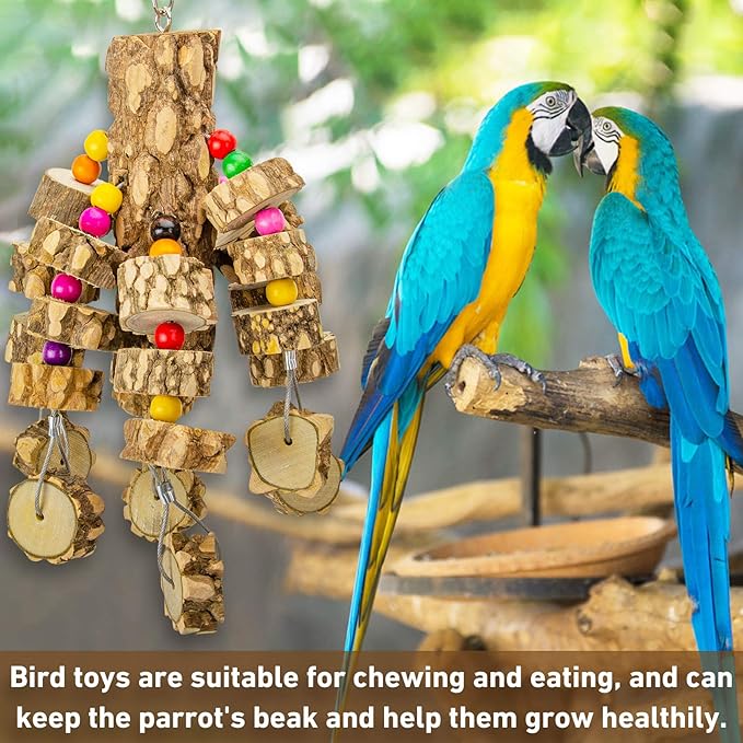 MYFAMIREA Parrot Chewing Toys Bird Toys Natural Wood Bird Toys Parakeet Cage Hammock Hanging Toy for Parrots, Cockatoos, African Grey, Cockatiels Small and Medium Birds-Mewly Pet