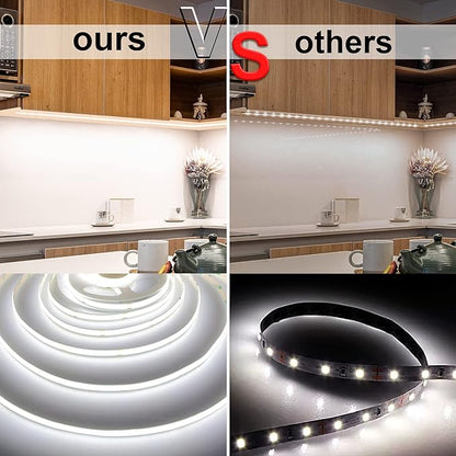 White COB LED Strip Light, Dimmable 16.4ft/5m LED Light, 6000K Daylight White 2400 LEDs High Lumen LED Tape Lights CRI 90+ with RF Remote and UL Power for Bedroom,Kitchen,DIY Home Decoration