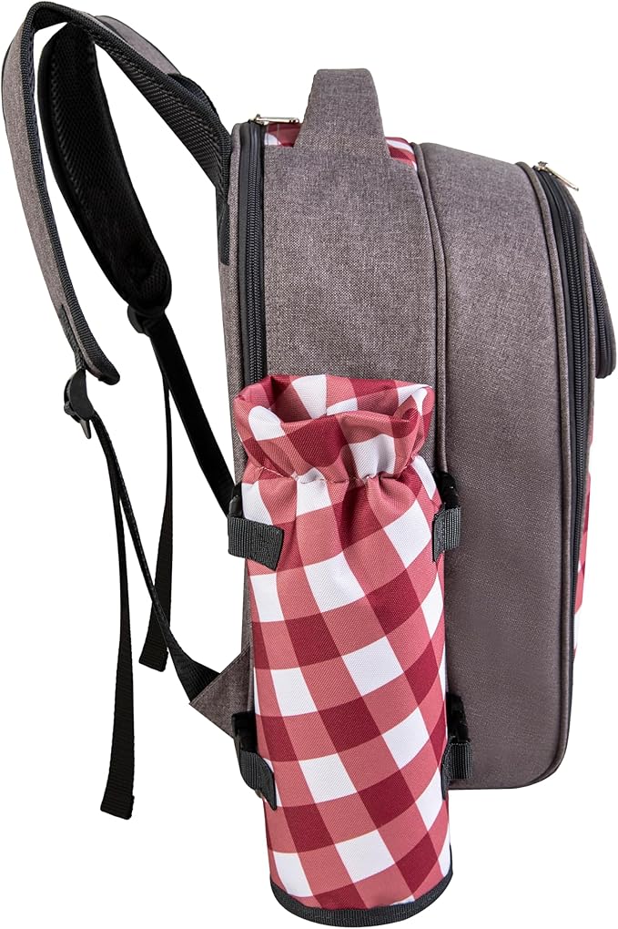 apollo walker Picnic Backpack Bag with Cooler Compartment, Detachable Bottle/Wine Holder, Fleece Blanket, Plates and Cutlery Set (2 Person, Gray)-Mewly Pet